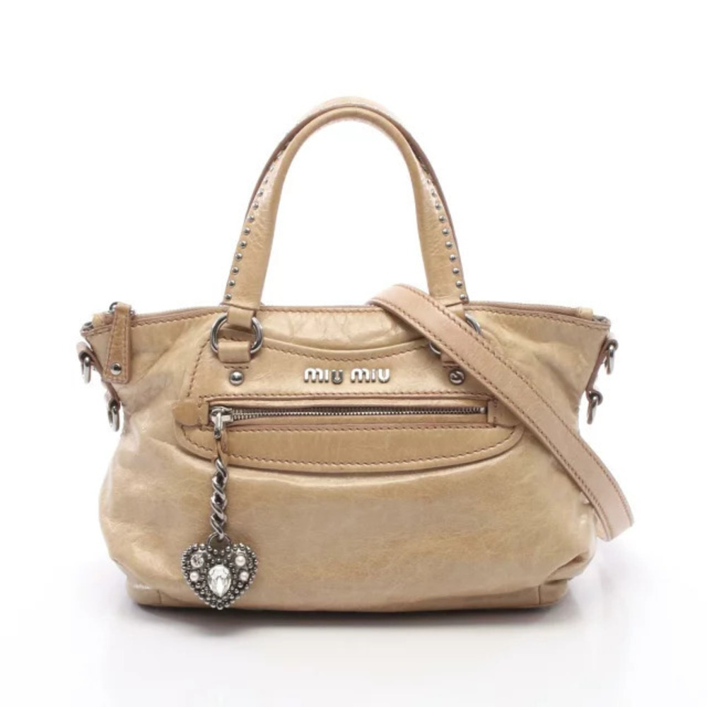 Miu Miu Heart Charm Handbag Leather Beige Cream